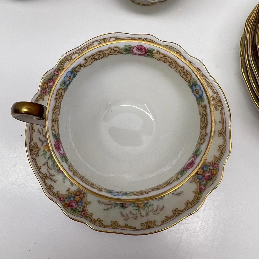 Paul Muller Selb‎ Bavaria Meadowbrook Two Tea Cup Saucer Sets Floral Gold Trim